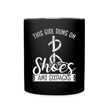 Horseshoe Pitching Girl Shoes Sixpacks Tosser - Full Colour Mug - black - Front