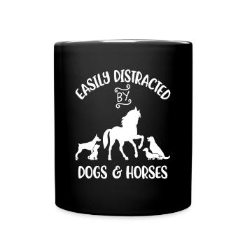 Easily Distracted By Dogs and Horses Women Kids Ho - Full Colour Mug - black - Front
