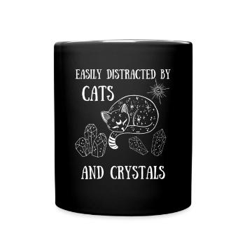 Leicht abgelenkt von Katzenkristallen Boho Spirituale - Tasse einfarbig - Schwarz - Vorne