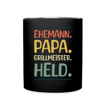 Ehemann Papa Grillmeister - Tasse einfarbig - Schwarz - Vorne