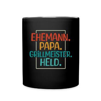 Ehemann Papa Grillmeister - Tasse einfarbig - Schwarz - Vorne