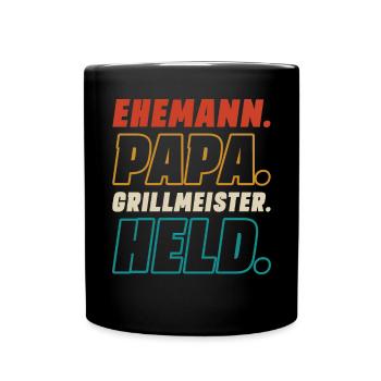 Ehemann Papa Grillmeister - Tasse einfarbig - Schwarz - Vorne