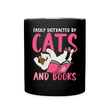Easily Distracted By Cats And Books Cat Pet - Full Colour Mug - black - Front