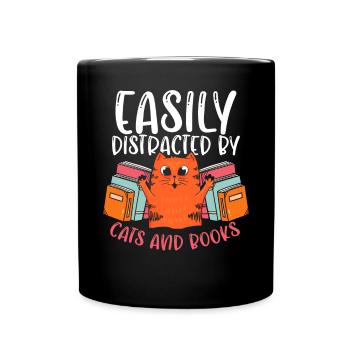 Easily Distracted By Cats And Books Cat Pet - Full Colour Mug - black - Front