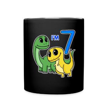 7. Geburtstag Junge Dino Motiv - Tasse einfarbig - Schwarz - Vorne