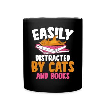 Easily Distracted By Cats And Books Cat Pet - Full Colour Mug - black - Front