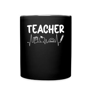 Lehrer Teacher Heartbeat Schule Schüler Klasse - Tasse einfarbig - Schwarz - Vorne