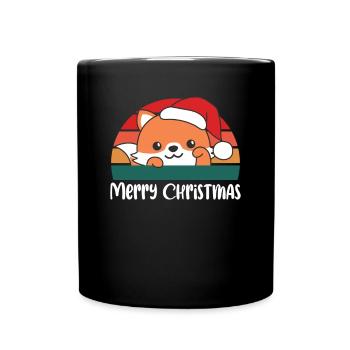 merry Christmas Retro Fuchs Weihnacht - Tasse einfarbig - Schwarz - Vorne