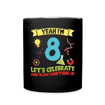 yes I'm 8 - Science Birthday - Full Colour Mug - black - Front