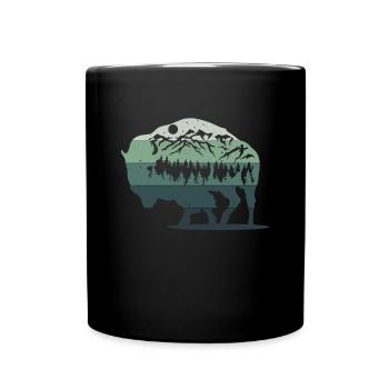Retro Cow Bison Buffalo Water Buffalo Silhouette - Full Colour Mug - black - Front