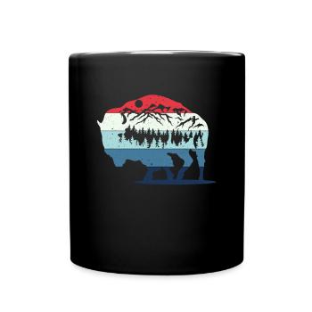Retro Kuh Bison Büffel Wasserbüffel Silhouette - Tasse einfarbig - Schwarz - Vorne