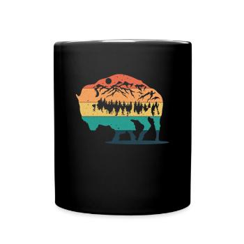 Retro Kuh Bison Büffel Wasserbüffel Silhouette - Tasse einfarbig - Schwarz - Vorne
