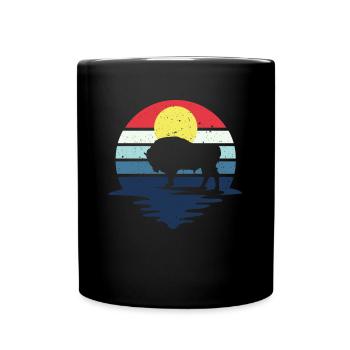 Retro Kuh Bison Büffel Wasserbüffel Silhouette - Tasse einfarbig - Schwarz - Vorne
