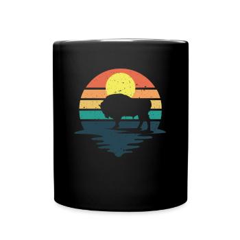 Retro Cow Bison Buffalo Water Buffalo Silhouette - Full Colour Mug - black - Front