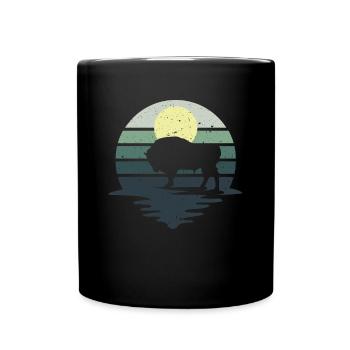 Retro Kuh Bison Büffel Wasserbüffel Silhouette - Tasse einfarbig - Schwarz - Vorne
