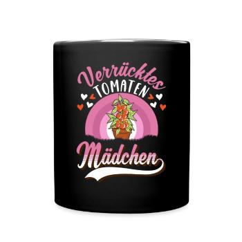 Verrücktes Tomaten Mädchen Tomatenzüchterin - Tasse einfarbig - Schwarz - Vorne