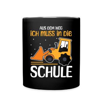 Kinder Einschulung Trecker Jungen Schulkind - Tasse einfarbig - Schwarz - Vorne