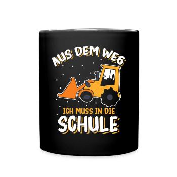 Kinder Einschulung Trecker Jungen Schulkind - Tasse einfarbig - Schwarz - Vorne