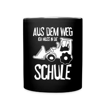 Kinder Einschulung Trecker Jungen Schulkind - Tasse einfarbig - Schwarz - Vorne