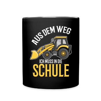 Kinder Einschulung Trecker Jungen Schulkind - Tasse einfarbig - Schwarz - Vorne