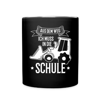 Kinder Einschulung Trecker Jungen Schulkind - Tasse einfarbig - Schwarz - Vorne