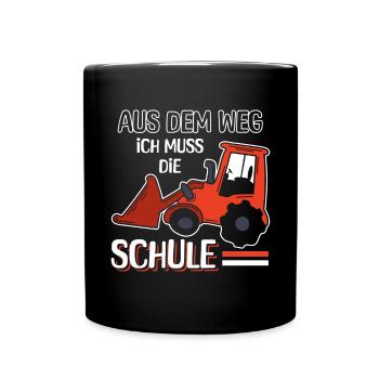Kinder Einschulung Trecker Jungen Schulkind - Tasse einfarbig - Schwarz - Vorne