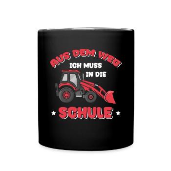 Kinder Einschulung Trecker Jungen Schulkind - Tasse einfarbig - Schwarz - Vorne