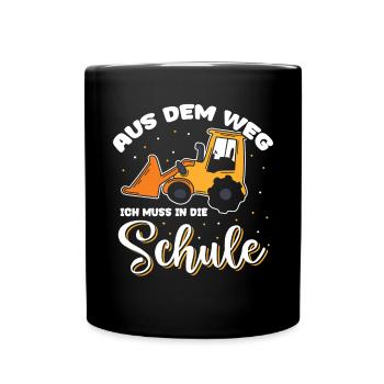 Kinder Einschulung Trecker Jungen Schulkind - Tasse einfarbig - Schwarz - Vorne