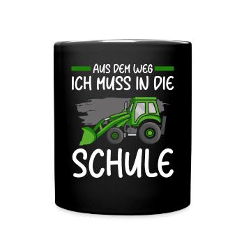 Kinder Einschulung Trecker Jungen Schulkind - Tasse einfarbig - Schwarz - Vorne