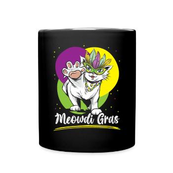 Meowdi Gras Cat Lover Mardi Gras Celebration - Full Colour Mug - black - Front