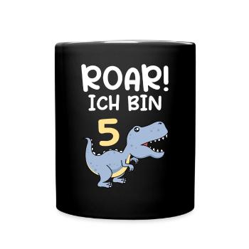 Dino 5 Jahre 5. Geburtstag Junge 5 Jahre - Tasse einfarbig - Schwarz - Vorne