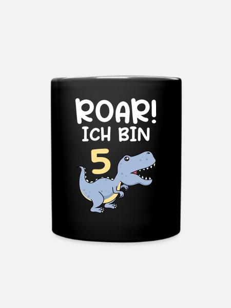 Dino 5 Jahre 5. Geburtstag Junge 5 Jahre - Tasse einfarbig - Schwarz