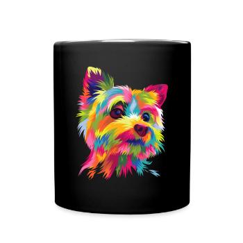 Colorful Pop Art Yorkshire Terrier Portrait Yorkie - Full Colour Mug - black - Front