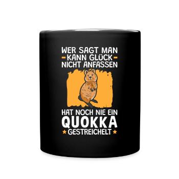 Quokka Glück anfassen australisches Beuteltier - Tasse einfarbig - Schwarz - Vorne