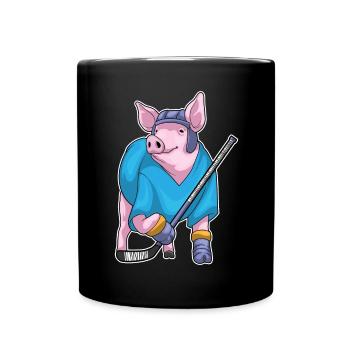 Schwein Eishockey Eishockeyschläger - Tasse einfarbig - Schwarz - Vorne