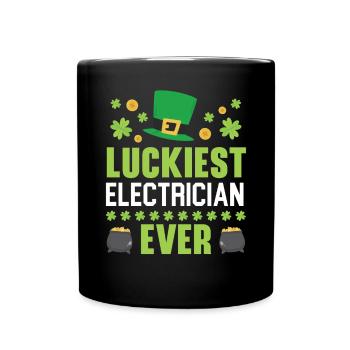 Luckiest Electrician Ever St. Patrick's Day - Full Colour Mug - black - Front