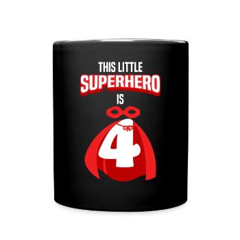 Little superhero 4 years 4th birthday - Full Colour Mug - black - Front