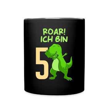 Dino 5 Jahre 5. Geburtstag Junge 5 Jahre - Tasse einfarbig - Schwarz - Vorne