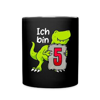 Dino 5 Jahre 5. Geburtstag Junge 5 Jahre - Tasse einfarbig - Schwarz - Vorne