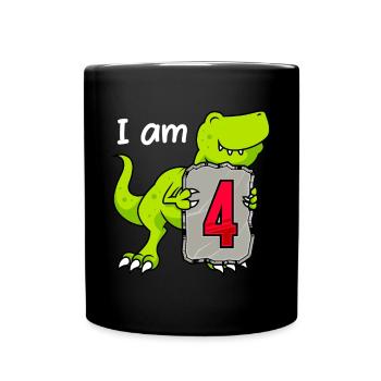 4th birthday Boy Dino 4 years - Full Colour Mug - black - Front