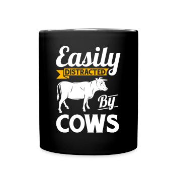 Easily Distracted By Cows - Funny Cow Famers Gift - Full Colour Mug - black - Front