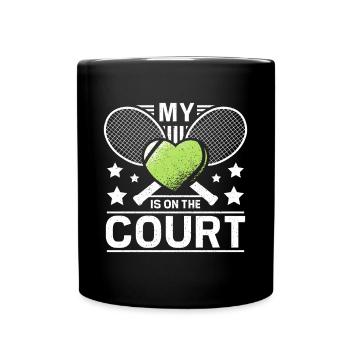 My heart is on the tennis court - Tasse einfarbig - Schwarz - Vorne