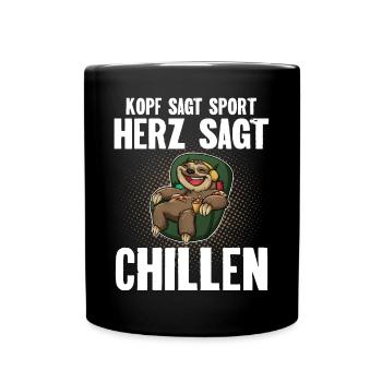 Kopf Sagt Sport Herz Sagt Chillen - Tasse einfarbig - Schwarz - Vorne