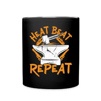 Heat Beat Repeat Metalsmith Forging Blacksmith - Full Colour Mug - black - Front