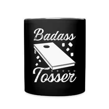 Cornhole Player Team Badass Tosser Cornament - Full Colour Mug - black - Front