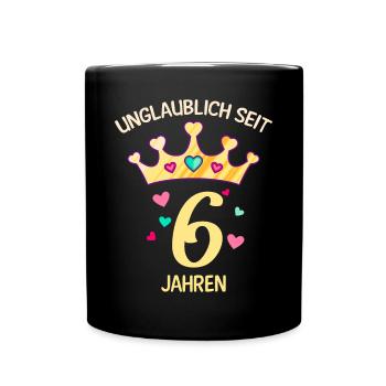 6. Geburtstag Mädchen 6 Jahre Geburtstag - Tasse einfarbig - Schwarz - Vorne