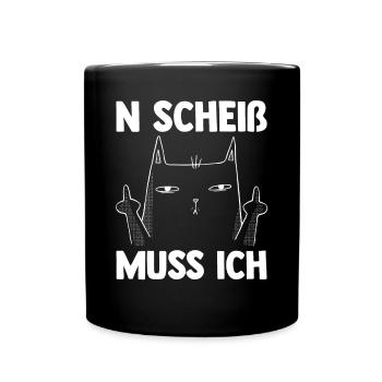 N Scheiß Muss Ich Katze - Tasse einfarbig - Schwarz - Vorne