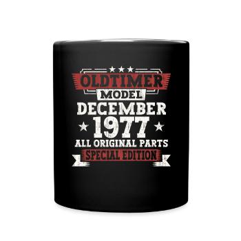 Oldtimer Dezember 1977 - 45. Geburtstag Geschenk - Tasse einfarbig - Schwarz - Vorne