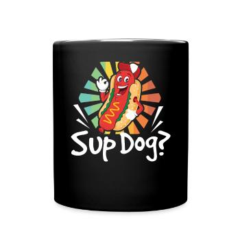 Sup Dog? Cool Hot Dog Animation - Full Colour Mug - black - Front