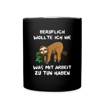 Faultier Tshirt Damen Herren Faul Müde Bürohumor - Tasse einfarbig - Schwarz - Vorne